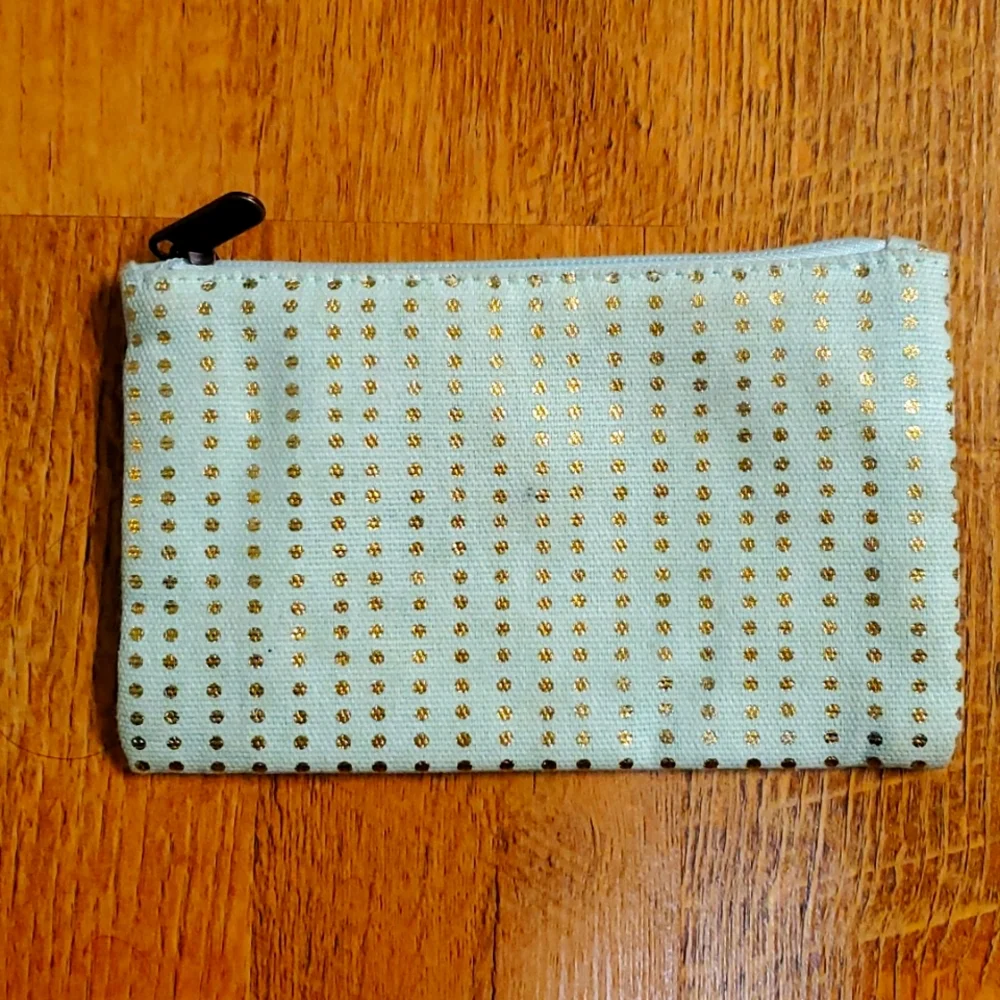 Primrose Hill London Pale Green and Gold Polka Dot Zip Pouch for Makeup or Money